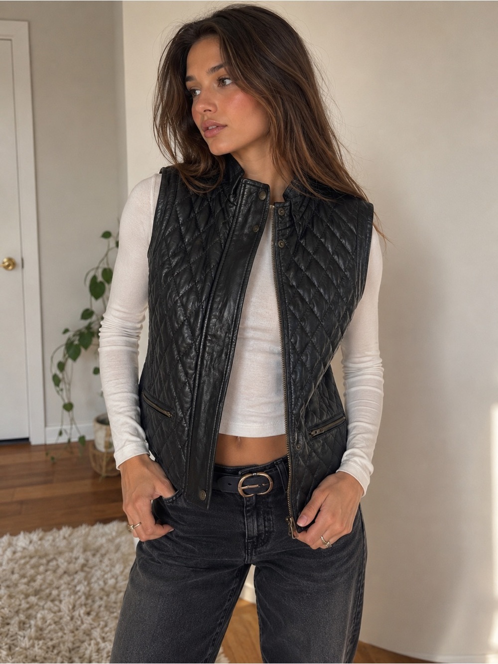 Vintage Casa Piel Quilted Lambskin Leather Vest